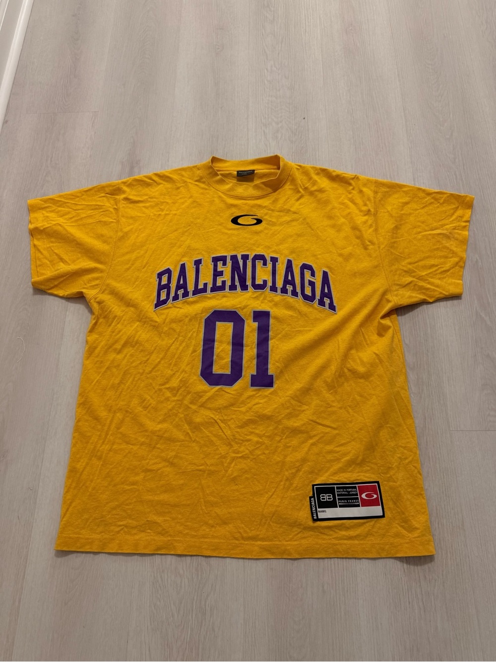 Balenciaga Yellow 01 Logo Jersey T-Shirt Size Medium